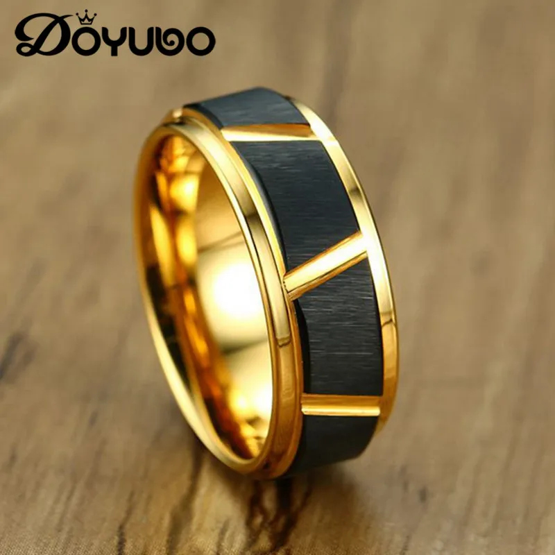 

DOYUBO Tide Men Gold Color Pure Tungsten Steel Rings Accessories Hip Hop Style Male Party Ring Engrave Logos Fine Jewelry DA113