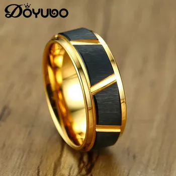 

DOYUBO Tide Men Gold Color Pure Tungsten Steel Rings Accessories Hip Hop Style Male Party Ring Engrave Logos Fine Jewelry DA113