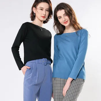 

Autumn new one-shoulder knit cashmere sweater bottoming shirt 2019 new ladies sweater short long-sleeved shirt