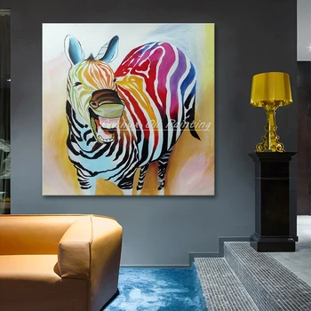 

Arthyx Paintings Handpainted Cartoon Oil Painting On Canvas Abstract Animal Wall Art For Home Decor Happy Colorflu Zebra Picture