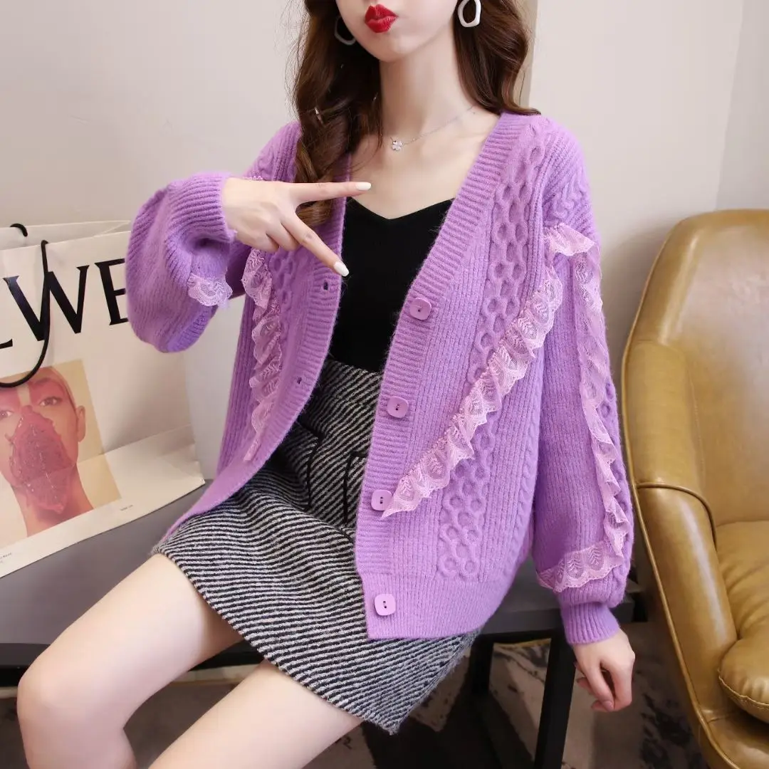 

Fall 2020 new sweater versatile loose wear super fairy lace T-shirt student lazy cardigan coat