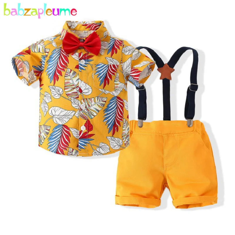

babzapleume 2Piece Summer Toddler Boy Clothes Fashion Gentleman Casual Print Cotton Baby Shirt+Shorts Children Clothing Set 105