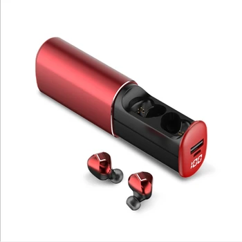 

T60 Wireless Earphone 5.0 Binaural with Charging Box Earphone, Digital Display Earphone Bilateral Stereo In-Ear Earbuds (Red)