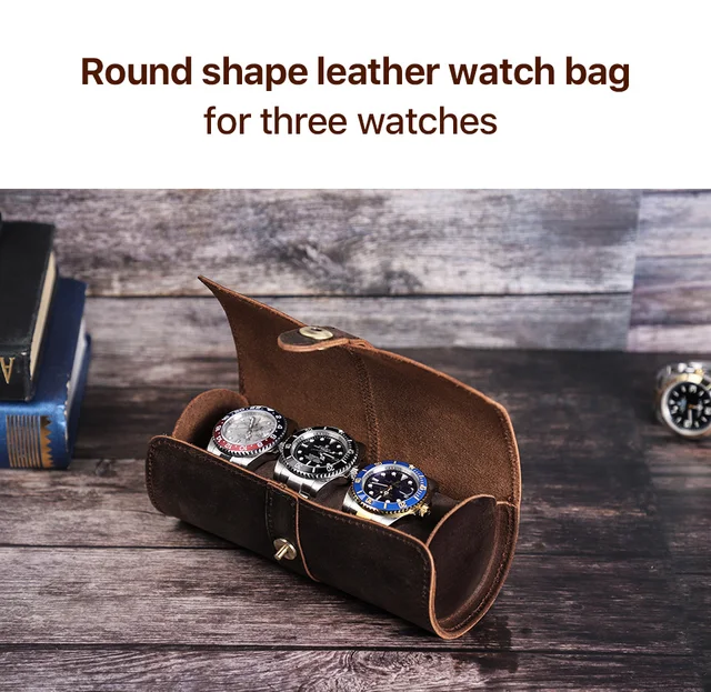 Leather & Time Leather Watch Case - 3 Slot Luxury Watch Leather Watch Roll - Mens Watch Holder Organizer - Durable & Portable Watch Roll Travel Case
