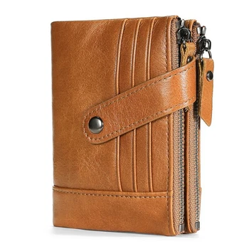

New 100% Genuine Leather Rfid Wallet for Men Crazy Horse Wallets Coin Purse Short Male Money Bag Mini Walet High Quality Boys