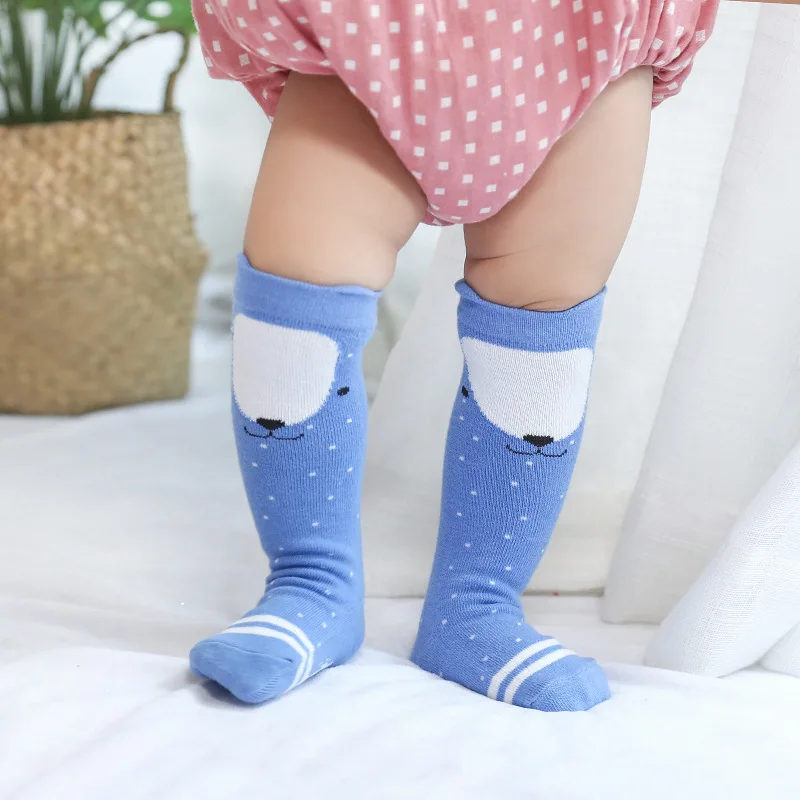 Newborn baby cotton socks baby boy girl non-slip cartoon mid-tube floor socks toddler leg warmers leg warmers girls - Цвет: Blue