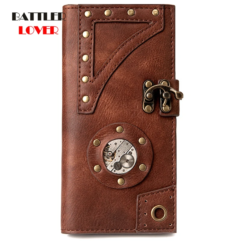 

Steampunk Women's Wallet Leather Movement Purses Vintage Retro Medium and Long Handmade Wallet Biker Men's Coins Change Wallets