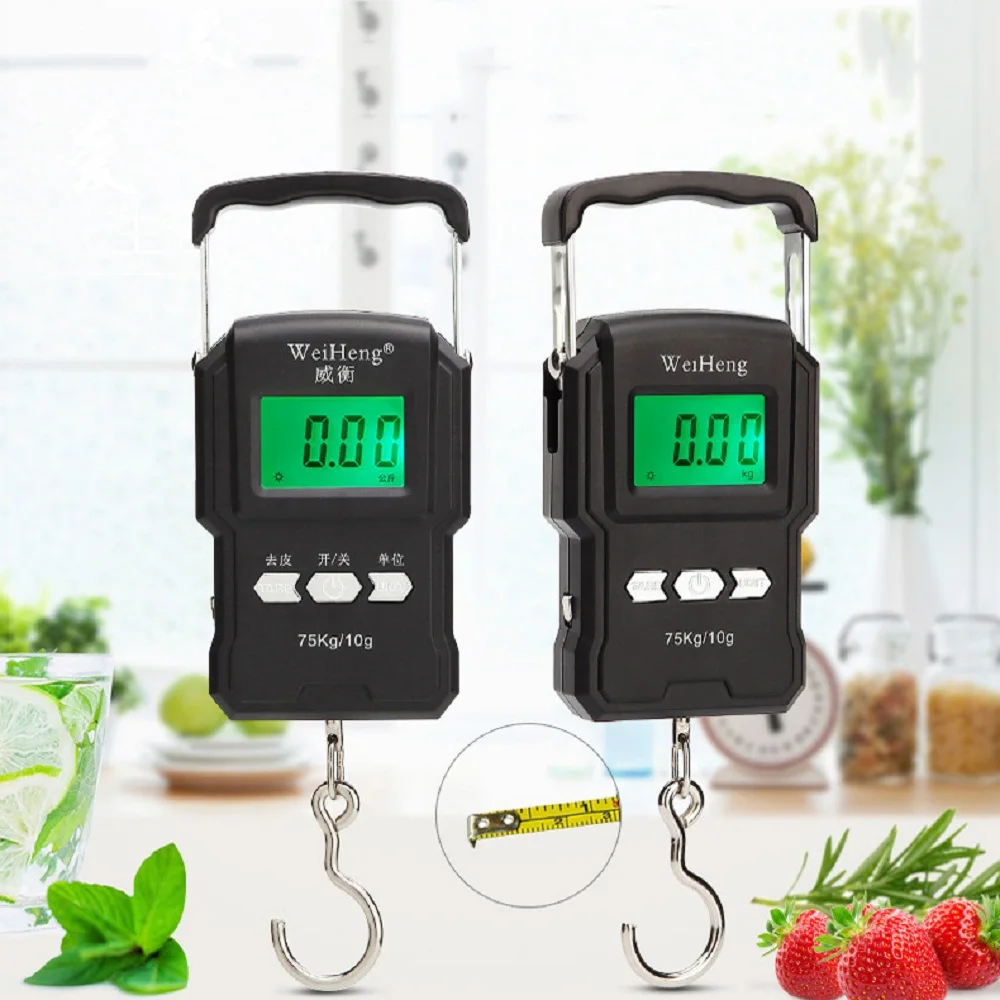 Only 5.99 USD Clearence Sales 0-75Kg Electronic Backlight Weighing Hanging Scale with Measuring Tape