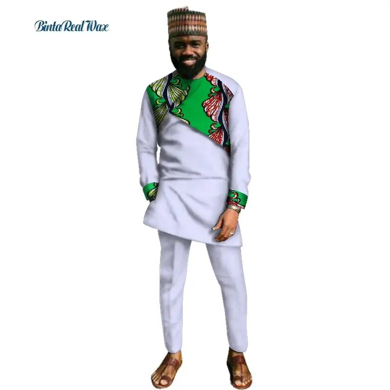 Traditional African Style Clothing Men Clothes Cotton Patchwork Top and Pants Sets Print 2 Piece WYN423 | Тематическая одежда и