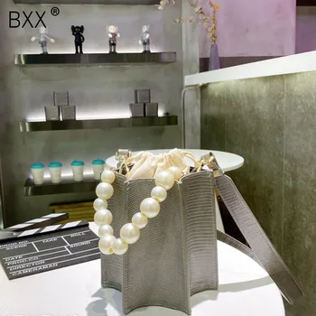 

[BXX] PU Leather Pearl Handle Crossbody Bucket Bags For Women 2020 Autumn Fashion Shoulder Handbags Ladies Travel Bag HO225