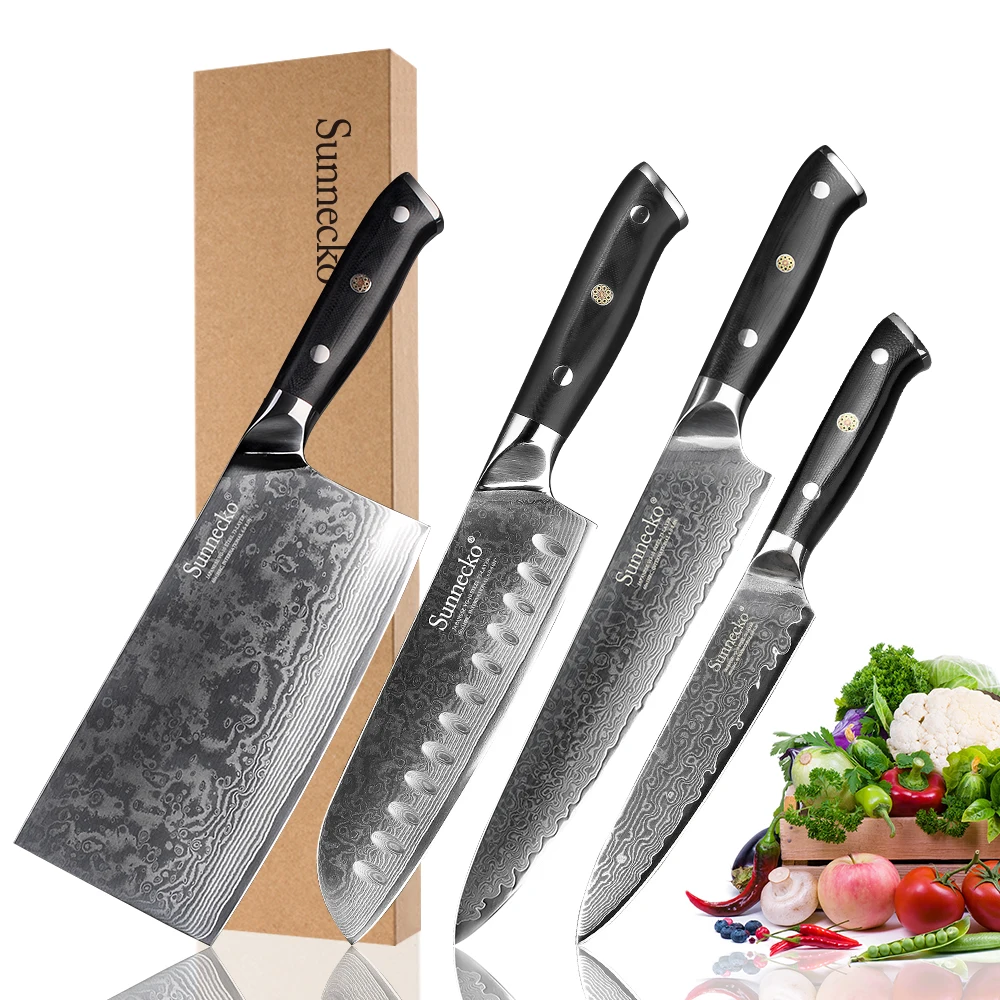 Набор кухонных ножей SUNNECKO 4 шт. нож Santoku Chef дамасская сталь японский VG10 G10 с ручкой