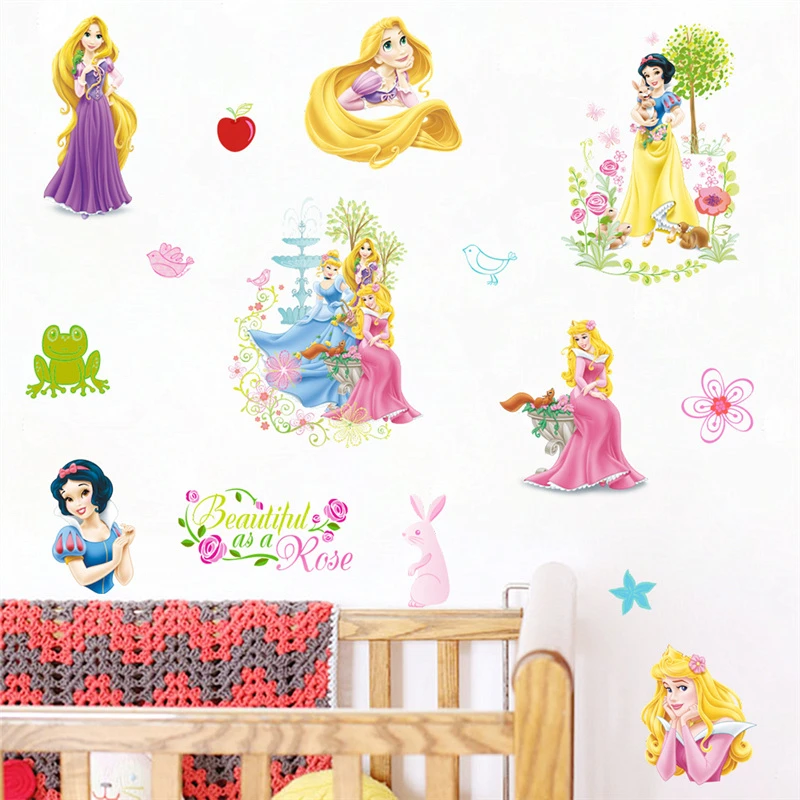 

Cartoon Disney Snow White RapunzelAurora Princess Wall Stickers For Girl's Room Decoration DIY Kids Wall Decals PVC Art Posters