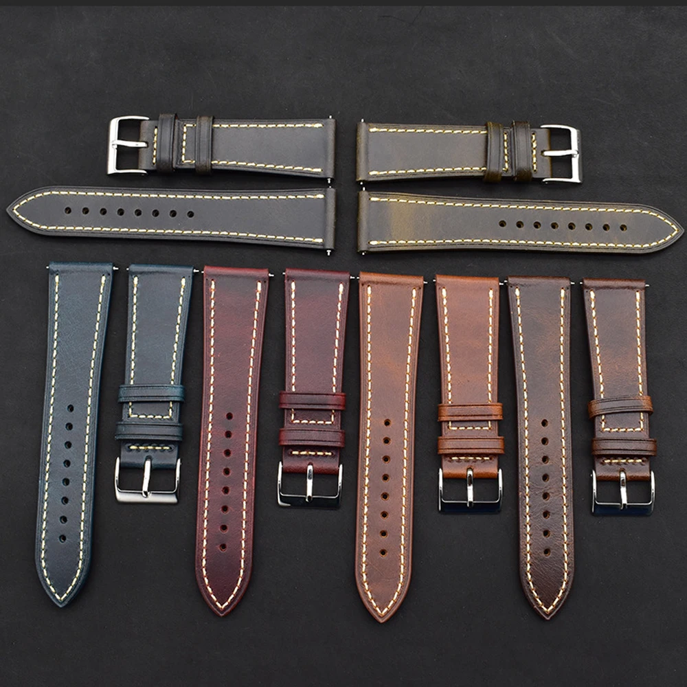 Onthelevel Watch Accessories Ccalfskin Strap Watch Bracelet Brown Vintage Watch Band 22mm 24mm Watchband For Galaxy Watch #D