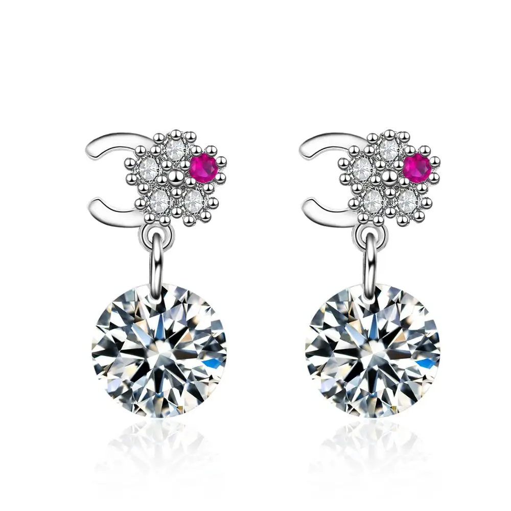 

zircon silver letter C earrings,S925 silver needle earring,Fashion Jewelry Stud Earrings,C letters flowers stud earrings