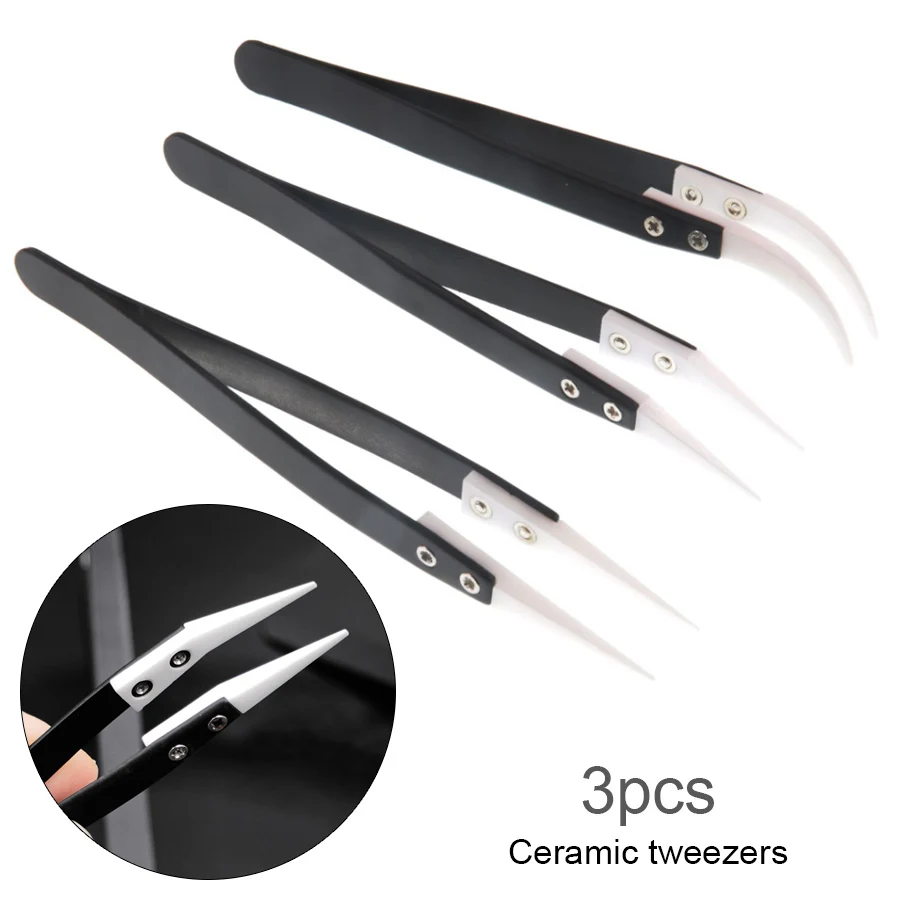 Stainless Steel Ceramic Tweezers Set High Temperature Resistance 1.0MM Electronics Jewelry Fine Crafts Repair Tool