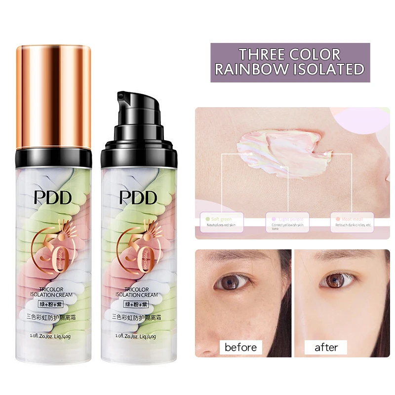 Rainbow Tricolor Base Cream Concealer Mixed Makeup Skin Prime Full Coverage Brighten Waterproo Oil Control Primer TSLM2 | Красота и
