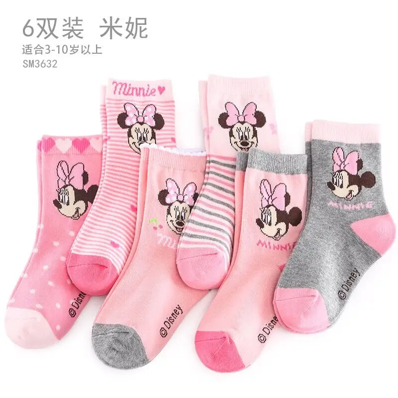 3631--6pairs 12pcs=6pairs Genuine Disney Cartoon Mickey Minnie Soft Cotton Kids Socks Pack Breathable Spring Autumn Children plush toy doll - Цвет: 3631--6pairs