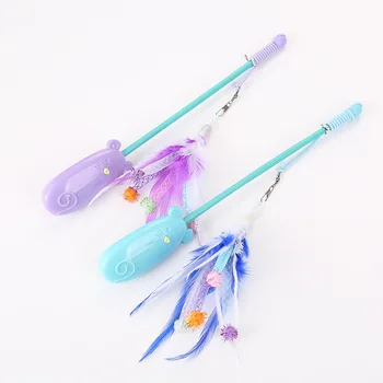 

Pet Cat Toy Laser Cat Teaser Short Rod Cat Playing Rod Mouse Cat Teaser Feather Replacement Head