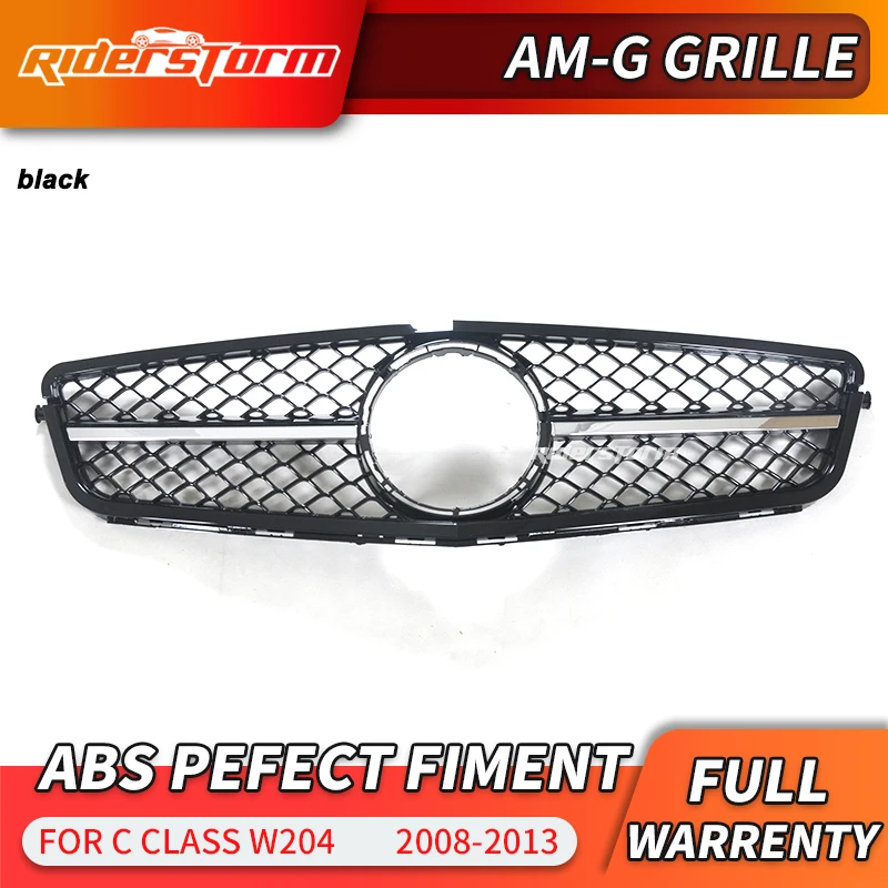 black Передняя решетка подходит для класса C W204 C63 amg Стиль ABS 1-плавник передний бампер решетка 2008- C180 C250 C300 C200 без эмблемы - Цвет: black