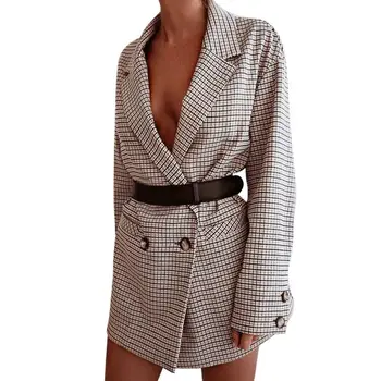 

Women Long Blazer Casual Retro Plaid Pattern Long Sleeve Blazers Outwear Street Style Fashion Coat Plus Size Top Droppingship