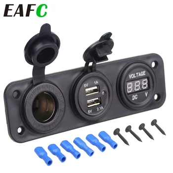 

Universal Car Charger Motorcycle Plug Dual USB Adaptor+12V/24V Cigarette Lighter Socket Blue LED +Digital Voltmeter Mobile Phone