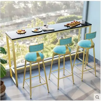 Nordic marble bar table contracted iron art against the wall high table household milk tea cafe bar long and chair