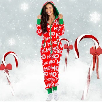 

Women Christmas Pajama Rompers Long Sleeve Hoodies Christmas Print Fall Homewear Winter Sleeping Pajamas Clothes Women Tracksuit