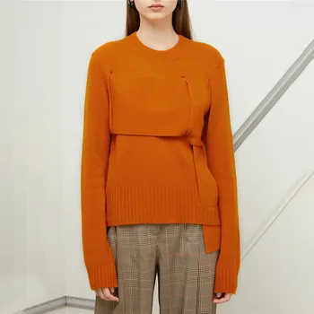 

Asymmetrical Patchwork Knitting Womens Sweaters O Neck Long Sleeve Female Sweater 2019 Autumn Oversized Fashion New