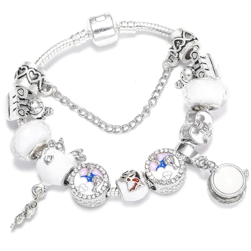 Европейский стиль, винтажные серебряные разноцветные хрустальные бусы, очаровательные браслеты, подходят к оригинальным бусинам, DIY тонкие браслеты для женщин, ювелирные изделия - Окраска металла: K016