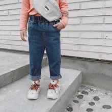 Весенне-осенние новые стильные эластичные джинсы для маленьких девочек, мужские и женские детские джинсы с кисточками