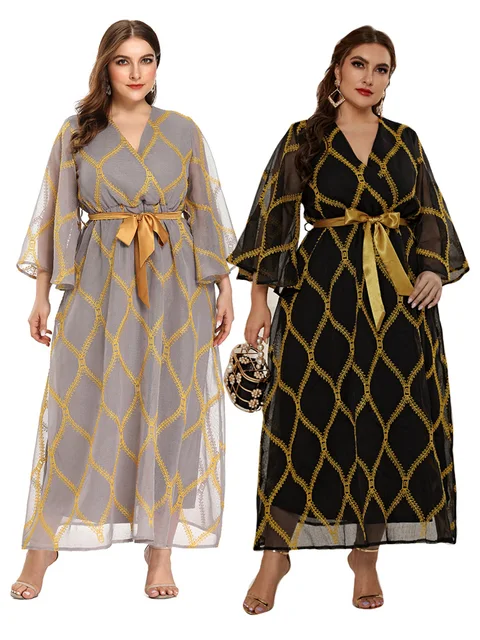 2021 Abaya Long Spring Womens Ladies Dresses Butterfly Plus Large Size Fashion Elegant Sashes Ramadan Maxi Party Dress