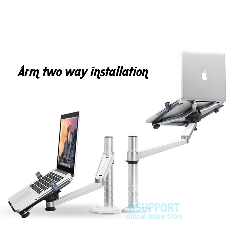 360 Rotation Aluminum Alloy 2 in 1 Tablet PC Holder + Laptop Stand Holder Dual Arm Office Desktop Lapdesk Bracket OA-1S
