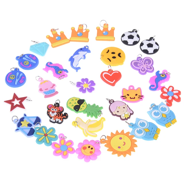 30Pcs Soft glue DIY Cartoon Colorful Animal Flower Beads Pendants Colorful Loom Rubber Band Bracelet Jewelry Making Beads Toy 1
