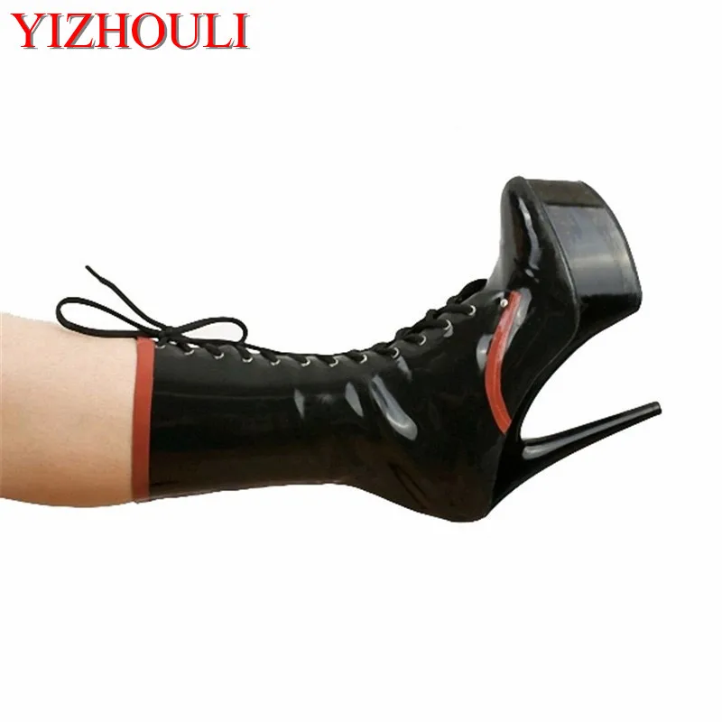 15cm sexy lace-up stiletto boots for ladies, painted boots for stage show, model stage ankle boots