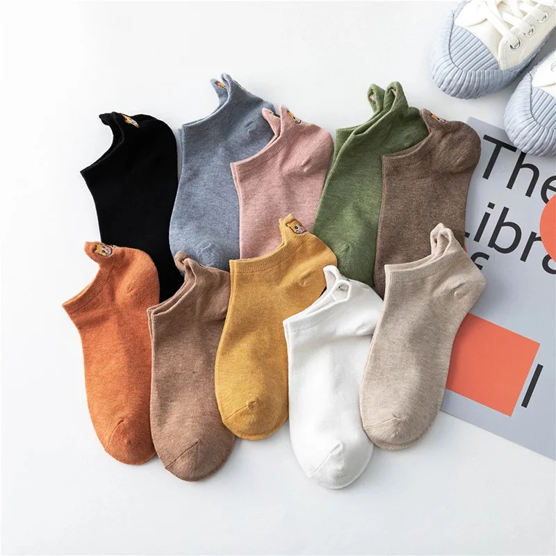 10 Pairs Cute Cat Socks Woman Pack Pure Cotton Animal Embroidery Ankle Cartoon Funny Kawaii Soft Girl Designer Sokken Set Mujer