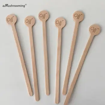 

x100 Initials Wooden Beverage Stirrers Party Swizzle Sticks for Hot Coca and Cold Drinks Engamement and Wedding Anniversary