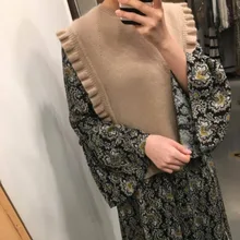 Женская Осенняя безрукавка, Вязаный топ с рюшами, пуловер, повседневный жилет джемпер, Pull Femme без рукавов, Sueter, безрукавка трикотажная Mujer