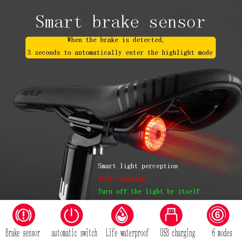 

Bike Smart brake light sensor Bicycle Light Smart Sensor Signal Light Brake Tail USB Rechargeable For MTB Road Bike