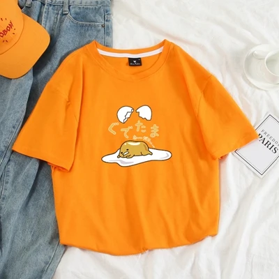 Японский Harajuku милый Gudetama Lazy Egg Yolk Kawaii Футболка женская хлопковая Футболка с рисунком Harajuku женская футболка Топы - Цвет: orange