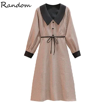 

Women Elegant Vintage Plaid Party Dress Autumn Winter Female 2020 Long Sleeve A Line Sweet Dresses Plus Size Fashion Clothes