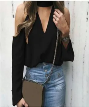 

Women's Sexy Off Shoulder Long Sleeve Halter V-neck Shirt Blouses Tops Party N33