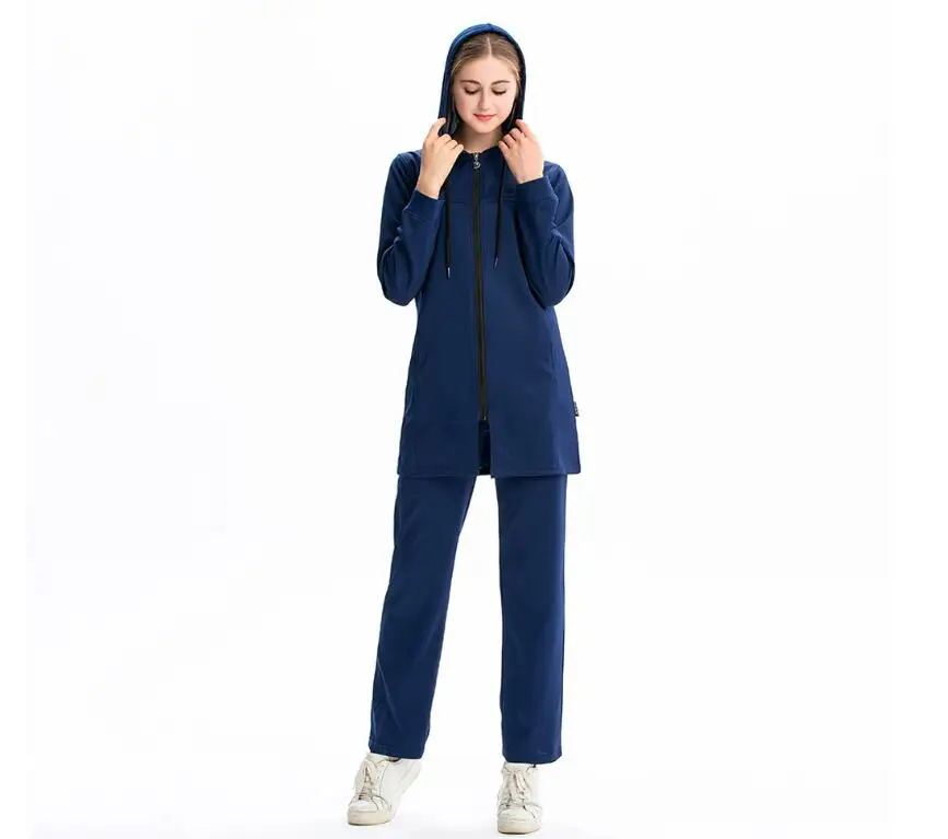 ropa deportiva Женский спортивный костюм мусульманский скромный спортивный костюм для бега Femme одноцветная тренировочная толстовка на молнии Спортивная одежда с карманами - Цвет: ropa deportiva