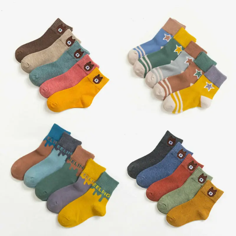 5 пар/лот зимние детские повседневные хлопковые носки для мальчиков и девочек с