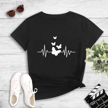 

2020 Summer Women's T-shirt Casual Loose O Neck Harajuku Tshirt Short Sleeve Butterfly Print Top Blouse T-shirt Ropa Para Mujer