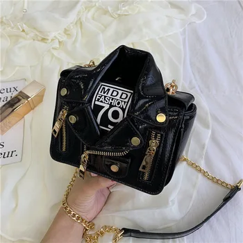 

New Women Fashion Motorcycle Bags Luxury Cool Shoulder Crossbody PU Leather Handbag Chain Bag Daily Oblique Clutch