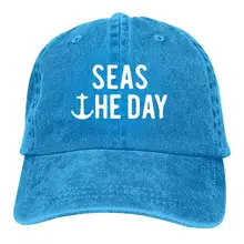 Seas The Day, Кепка с якорем для лодки, унисекс, винтажная Регулируемая хлопковая бейсболка, джинсовая кепка для папы, ковбойская Кепка