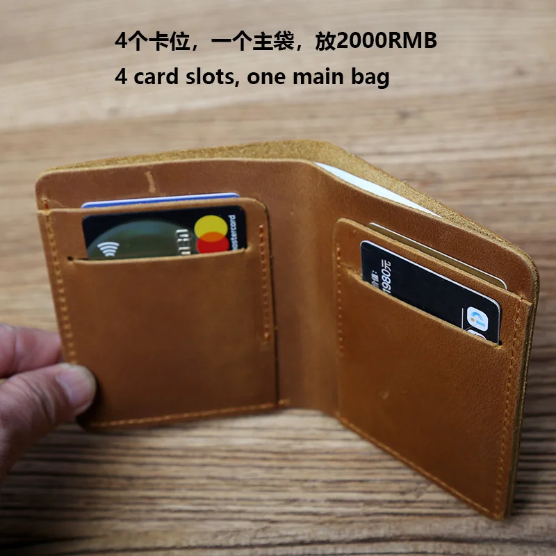 NZPJ Retro Leather Men's Wallet Crazy Horse Leather Women's Coin Purse Thin Money Bag Top Layer Leather Bank Card Holder