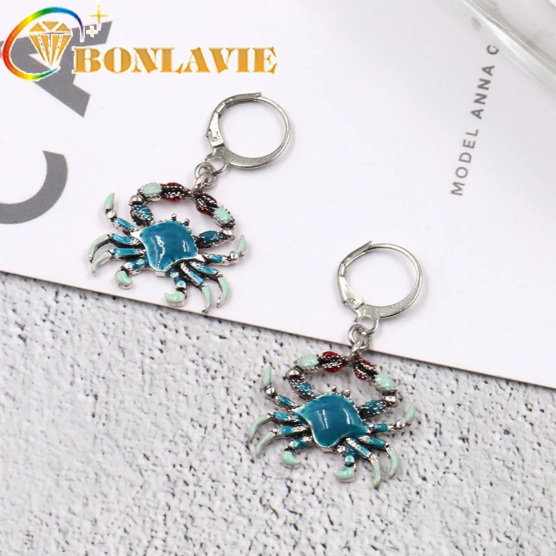 Hot Sale Fashion Oil Dripping Crab Earring Woman Popular Cute Blue Alloy Long Earrings Eardrop Jewellery Gift | Украшения и