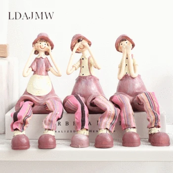 

Girl Rabbit Resin Decoration Cartoon Animal Sculpture Crafts Creative Hanging Feet Doll Toy Home Decoration Accessories