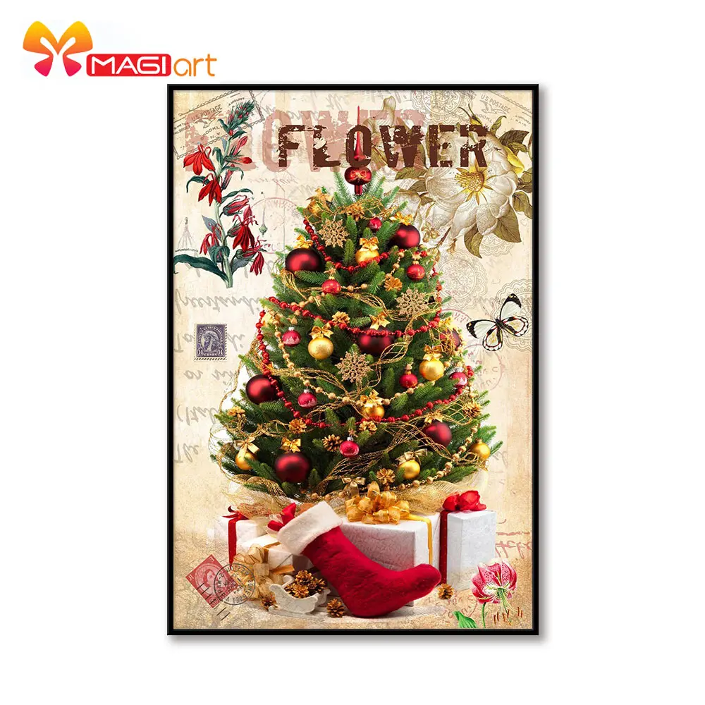 

Cross stitch kits Embroidery needlework sets 11CT water soluble canvas patterns 14CT Full Christmas tree and Red socks NCMC095